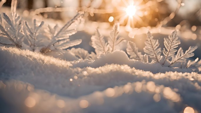 冬天下雪冬季唯美浪漫雪景霜花雪花冰晶结晶