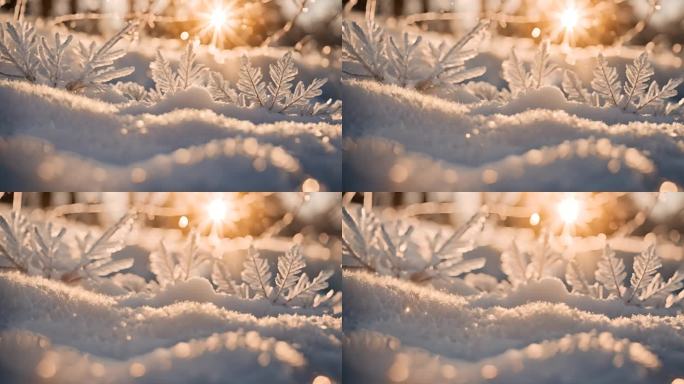 冬天下雪冬季唯美浪漫雪景霜花雪花冰晶结晶