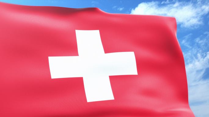 瑞士国旗空中飘扬