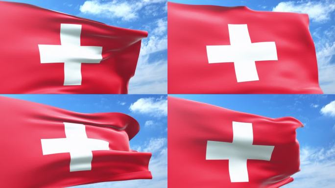 瑞士国旗空中飘扬