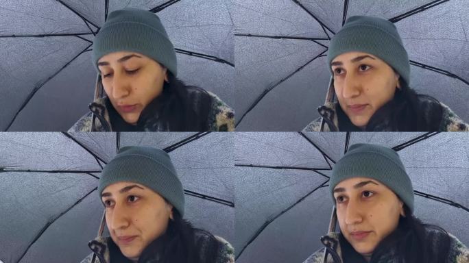 在雨中撑伞的女人