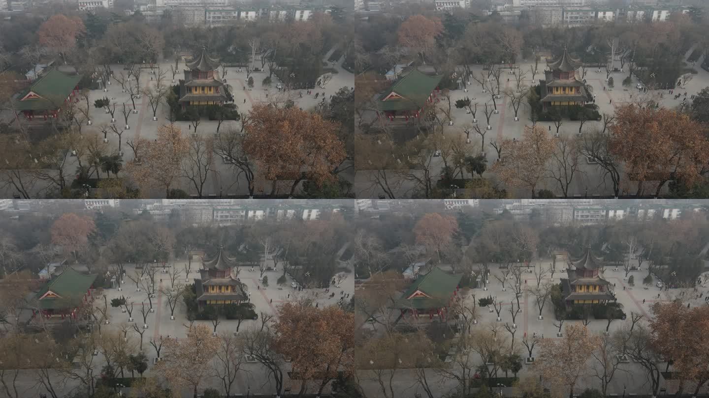 西安革命公园杨虎城雕像航拍1