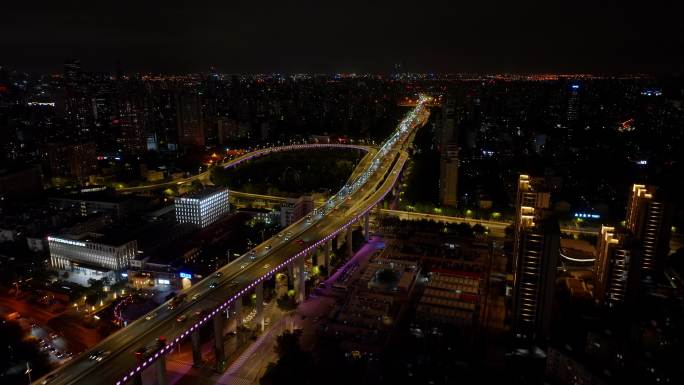 上海南浦大桥夜景实时交通航拍2