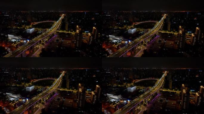 上海南浦大桥夜景实时交通航拍2
