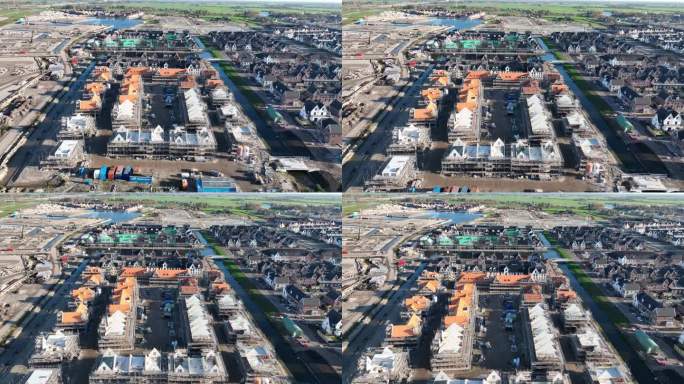 新建房屋。施工现场、城市规划布置概况。荷兰土木项目开发工程。荷兰的房地产。Weesp