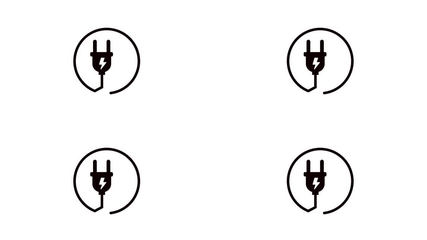 极简主义的电源插头图标动画与闪电孤立在白色背景。