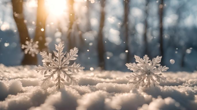 冬天下雪冬季唯美浪漫雪景霜花雪花冰晶结晶