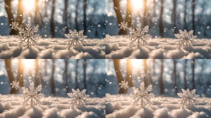 冬天下雪冬季唯美浪漫雪景霜花雪花冰晶结晶