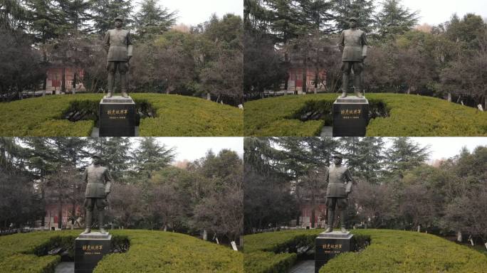 西安革命公园杨虎城雕像航拍4