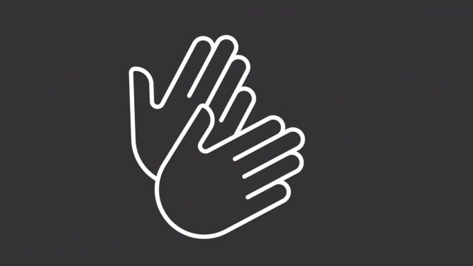 双手紧握图标的2D白色简单细线动画，透明背景的高清视频，代表手势的无缝循环4K视频