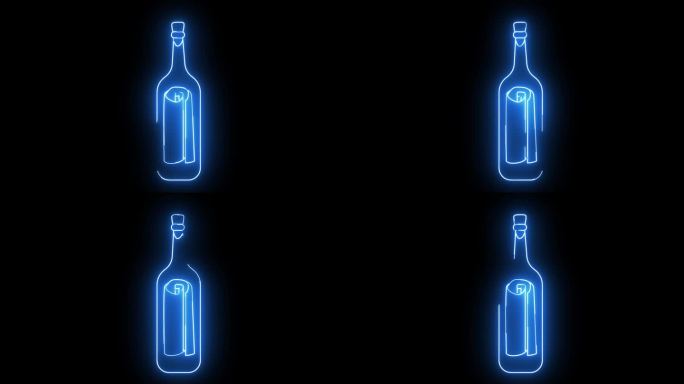 动画消息图标在一个发光的霓虹灯效果的瓶子