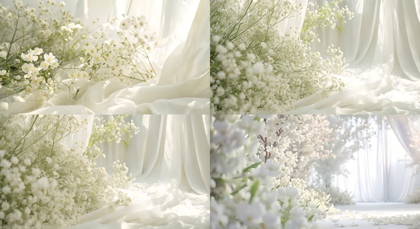 4k小清新白色花朵满天星背景