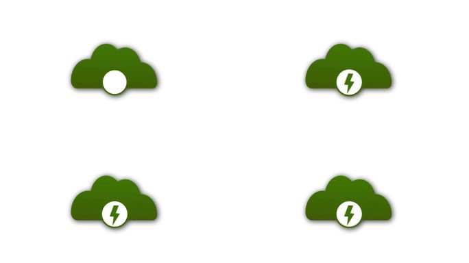 云计算图标与伏特标志，电源在云网络简单的标志动画。