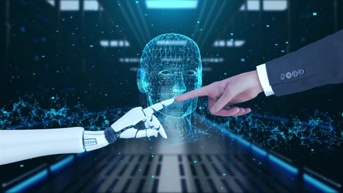 人工智能概念，未来科技转型，人机互联之手。