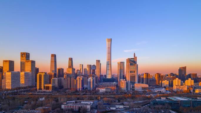 北京国贸城市天际线与车流日转夜延时