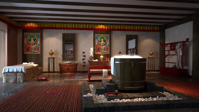 西藏民宿风格三维室内