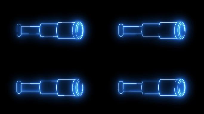 动画双筒望远镜图标与发光的霓虹灯效果