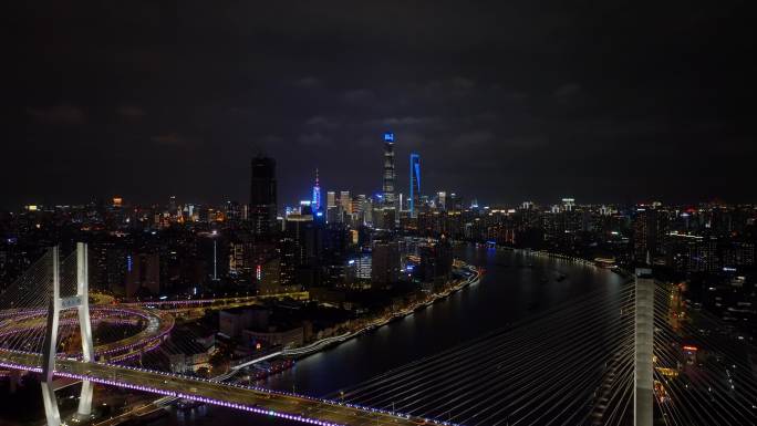 上海南浦大桥夜景实时交通航拍20