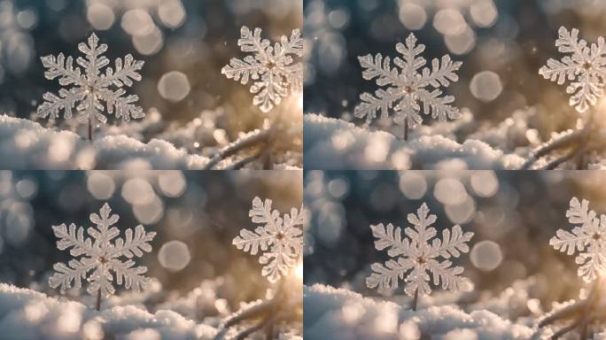 冬天下雪冬季唯美浪漫雪景霜花雪花冰晶结晶