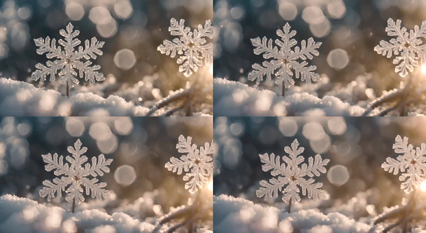 冬天下雪冬季唯美浪漫雪景霜花雪花冰晶结晶