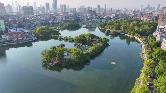 江西南昌八一公园航拍百花洲城市地标风景风