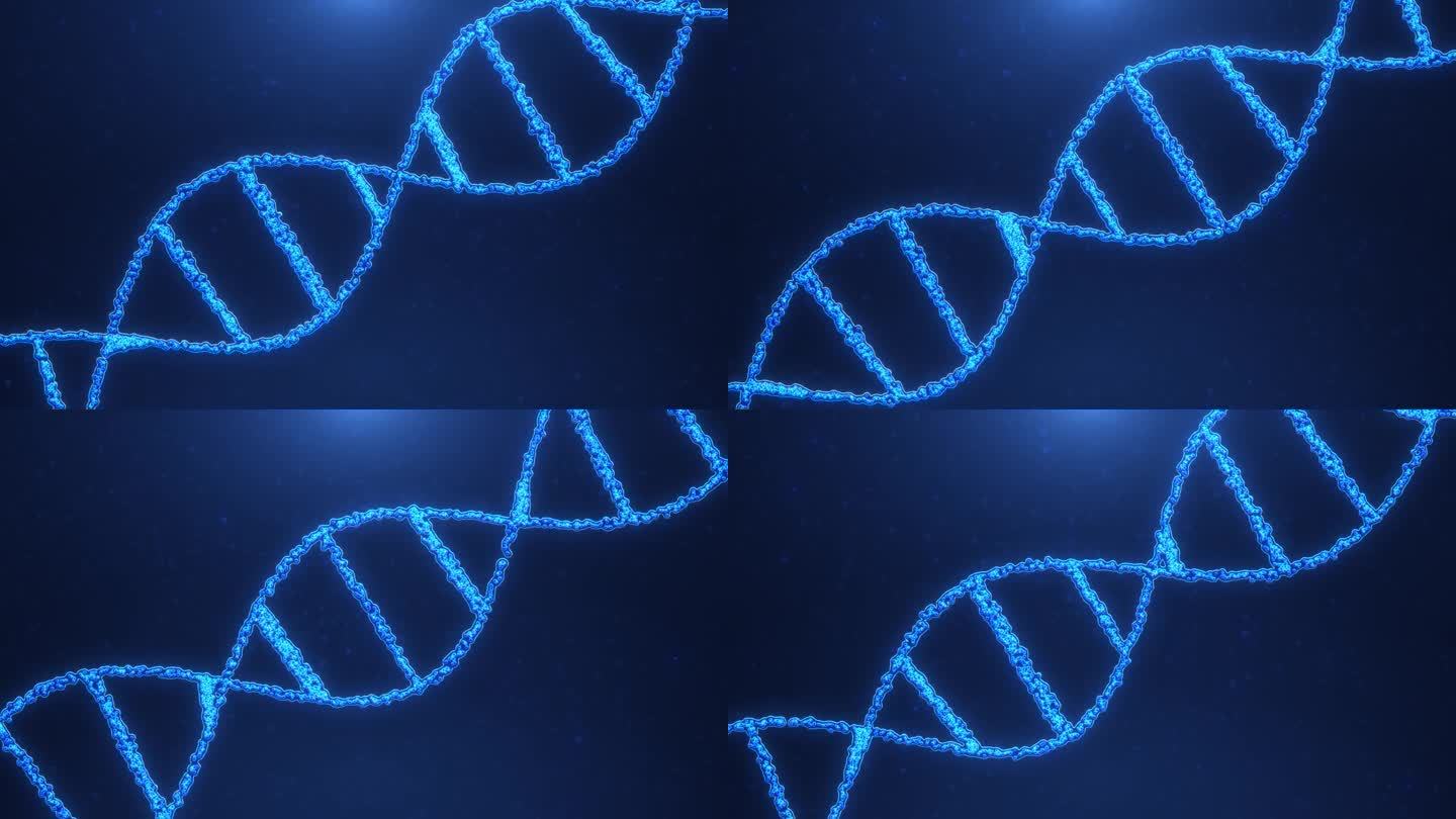 从粒子中提取活跃的DNA分子。数字DNA的概念动画，人类基因组。基因工程，医学研究，生物学旋转DNA