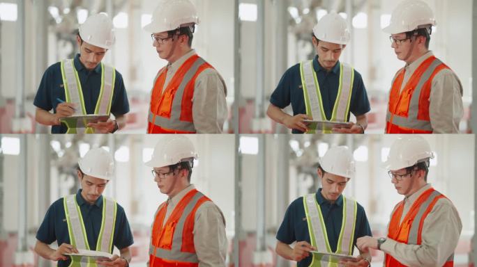 亚洲电力工人在电站控制室协同审核文件——行业专业人员确保安全与效率。