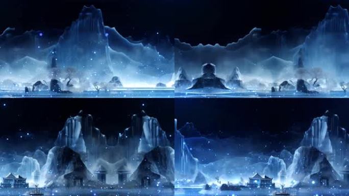 意境古典冰雪山水中国风舞蹈舞台超宽屏背景