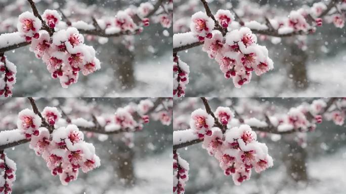 4K梅花冬日下雪大寒春节