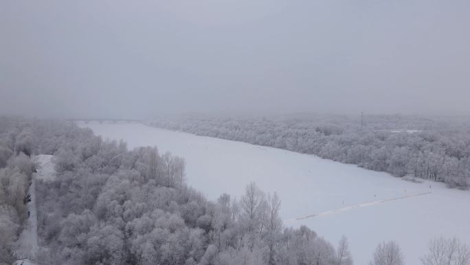 4k太阳岛雪景雾凇景观雪景哈尔滨