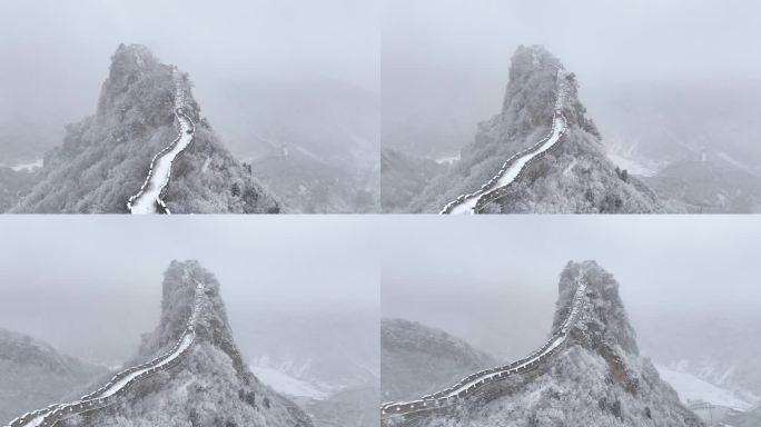 航拍北京怀柔响水湖长城雪景