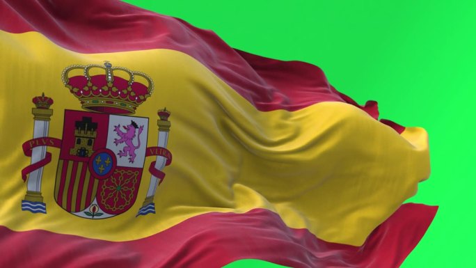 绿色屏幕上飘扬的西班牙王国国旗