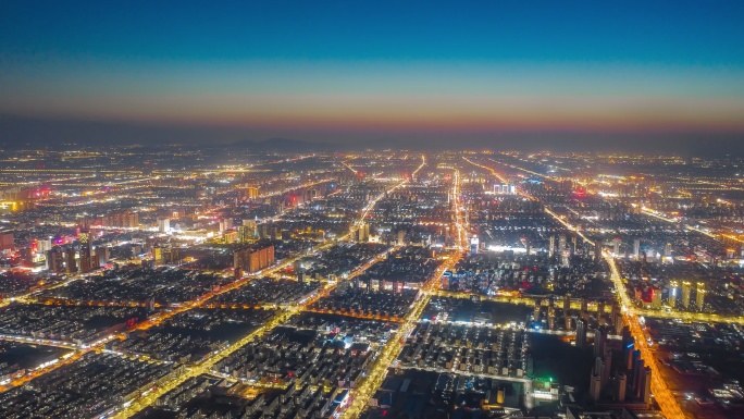 淄博市张店区高空航拍延时摄影夜景