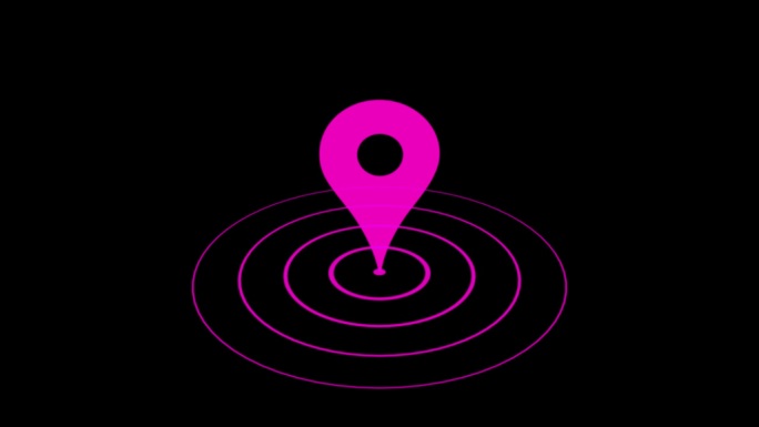 地图引脚动画图标，gps指针。紫色定位路线gps位置导航标志和旅行导航针路标路标。位置信号。定位标志