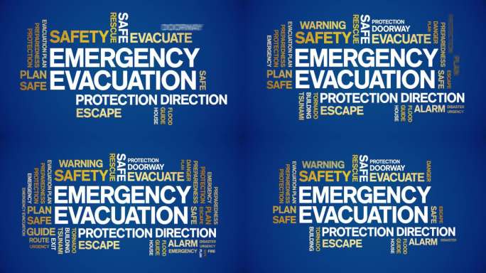 紧急疏散动画字云，动画排版无缝循环。