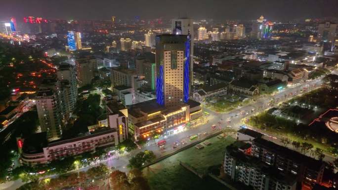 浙江绍兴越城区夜晚夜景街道街景航拍城市风