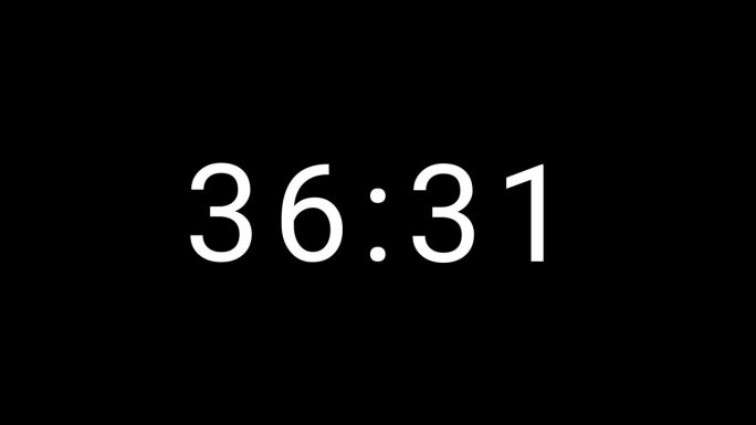 时尚的60秒(1分钟)模拟4位倒计时时钟计时器。黑色背景上的白色数字