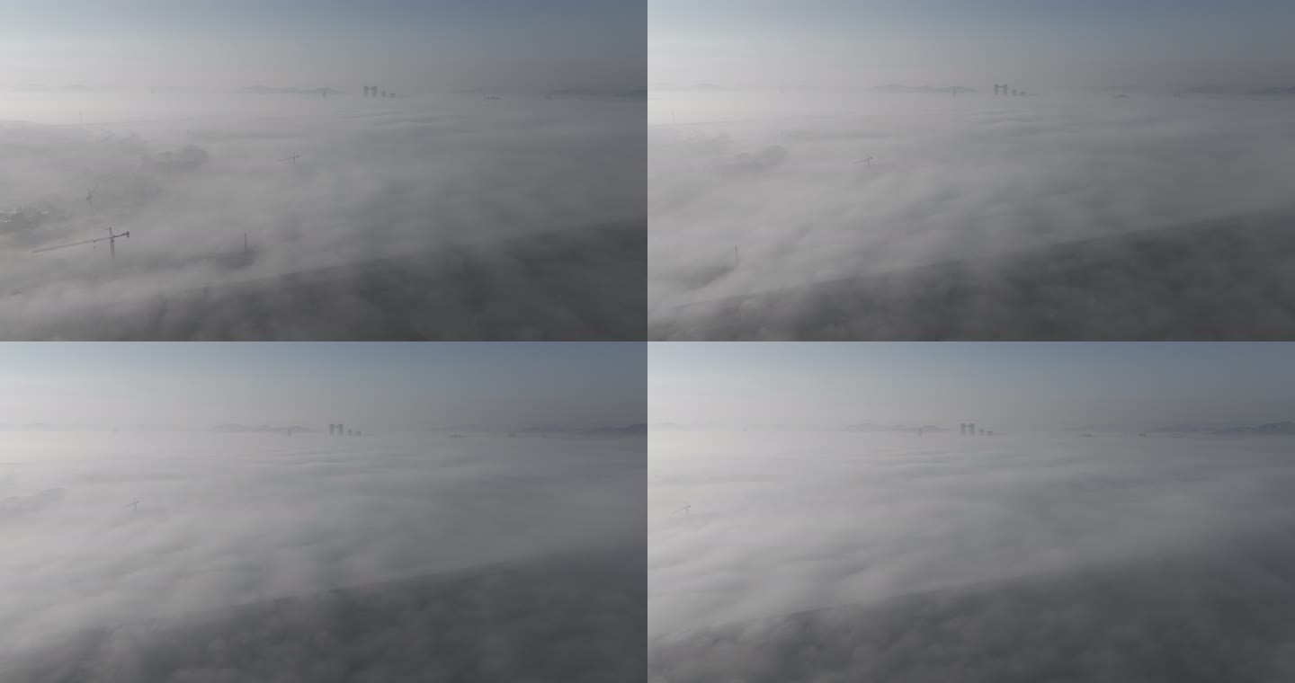 航拍威海双岛湾冬季平流雾