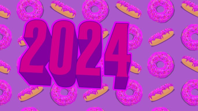 跳舞甜甜圈图案，编号2024。卡通动画。