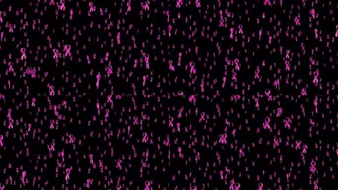 乳腺癌标志圆形瓷砖下降与α。这个带有alpha通道的3d动画是可循环和可平铺的