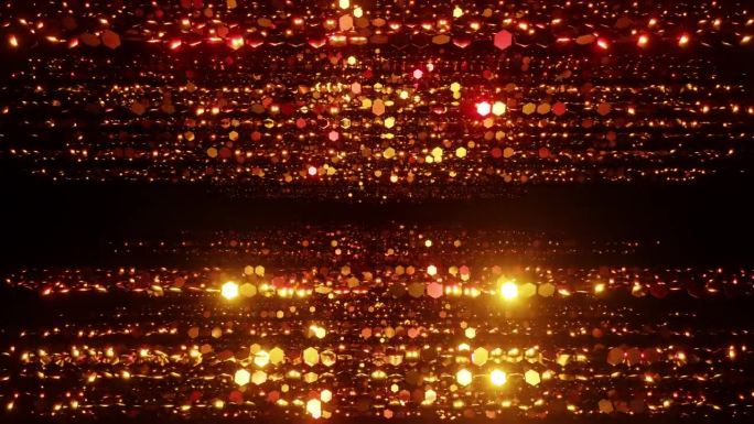 火热的六边形粒子奖励叠加循环背景3d渲染。奢华的红色粒子不断向前移动，金色的圆点闪烁，是颁奖典礼、婚