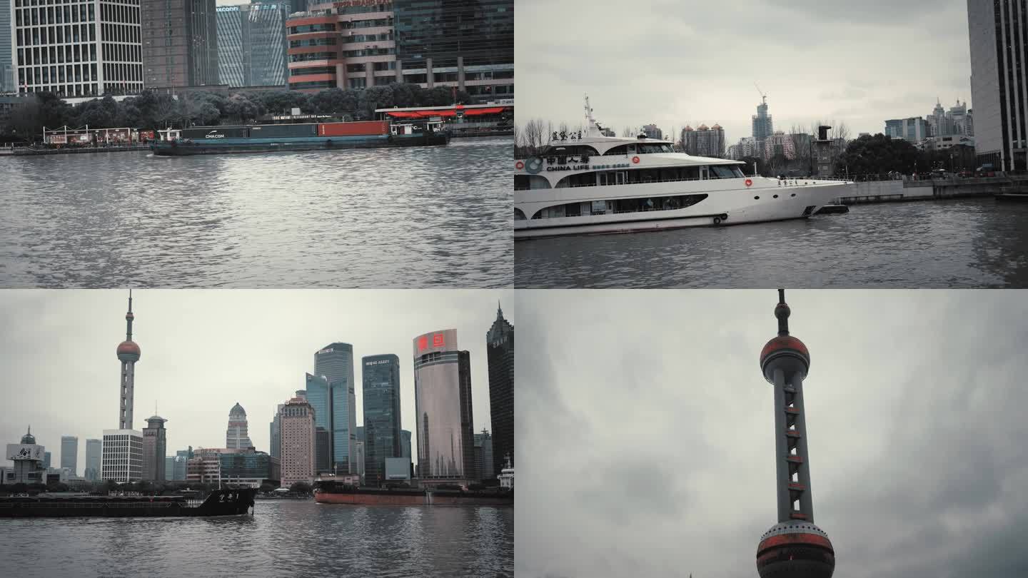 上海外滩游轮浅色视频