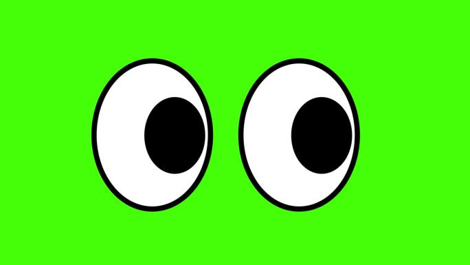 卡通眼睛动画在绿色的屏幕上看左右和上下。简单的表情符号眼睛动画。色度键
