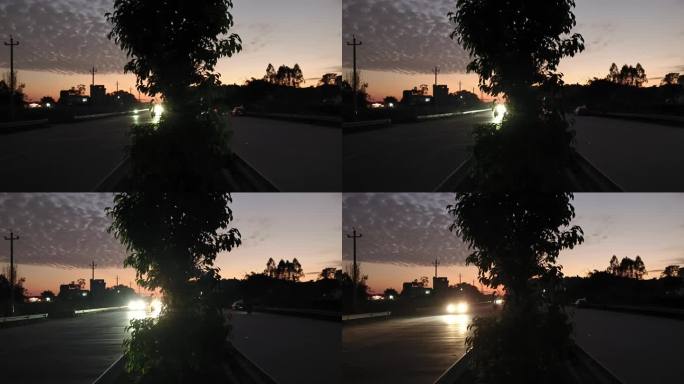 傍晚公路风景户外乡村风光夜色夜幕匆忙回家