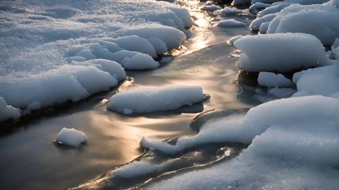河面结冰春天开化冰水