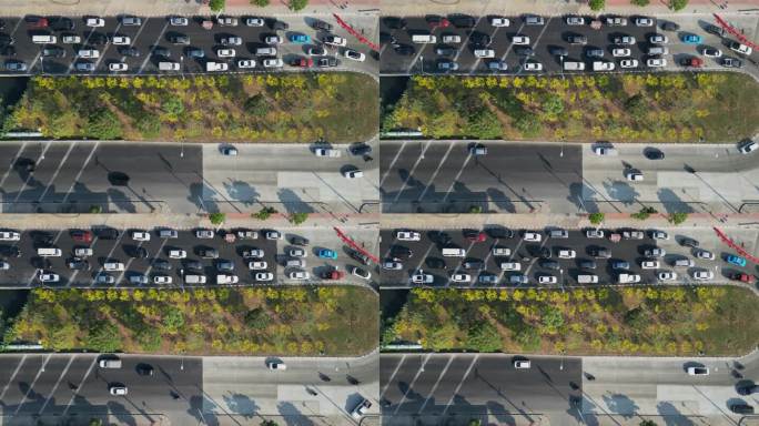 鸟瞰图在繁忙的交通中减缓交通-城市中的交通