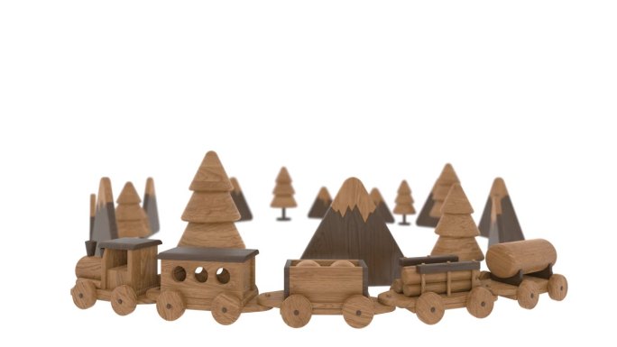 白色背景的木制玩具火车