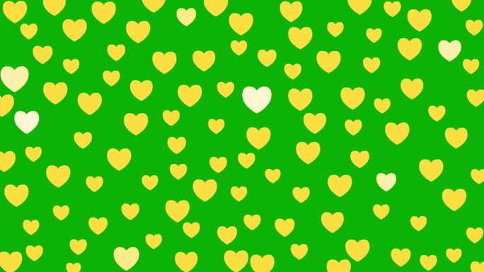 动画黄心闪耀。背景为情人节，节日。绿色背景上的平面矢量插图。