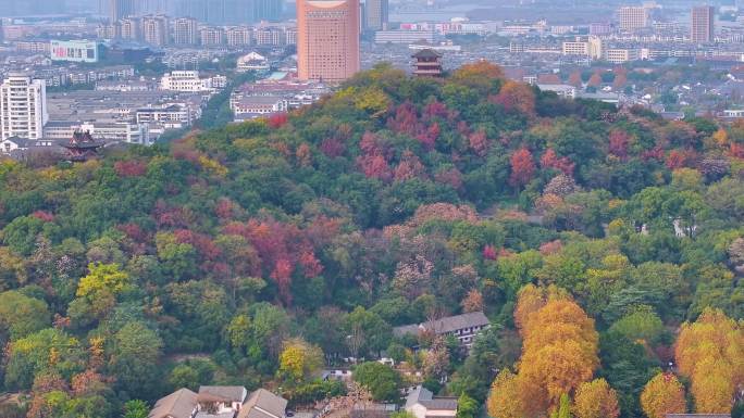 浙江绍兴越城区府山公园航拍城市风景大自然