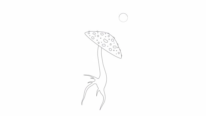 迷幻蘑菇金刚伞bw轮廓2D对象动画。